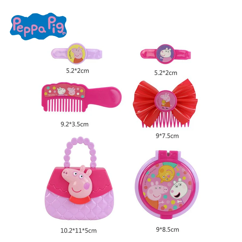 Set Peppa Pig Children's Imitation Mirror Comb Makeup Box Makeup Bag for Girls Princess Dressing Table Home Toy Birthday Gift
