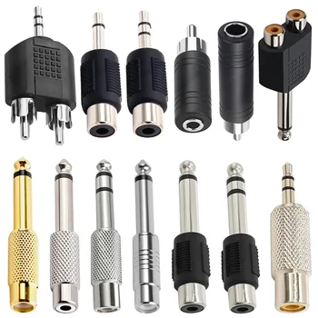 5Pcs 6.5/6.35mm Mono Stereo Audio Adapter TS Interconnect 1/8" 1/4" Male Plug to RCA Female Jack Connector Converter Speaker 1