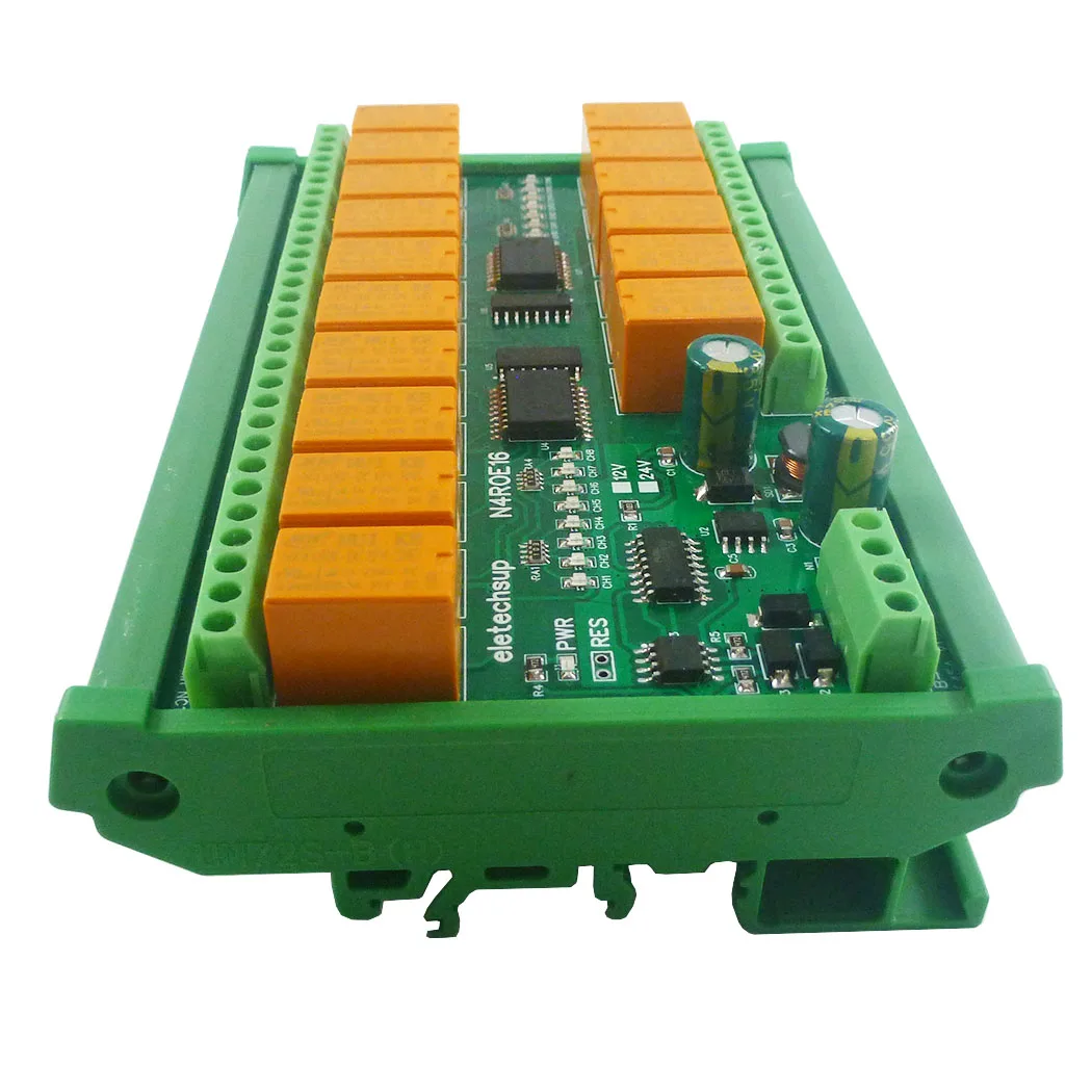 다기능 릴레이 모듈 Modbus RTU 3A 스위치, 디지털 출력, DC 12V 24V 16CH RS485, N4ROE16 DIN C35 레일 마운트 박스