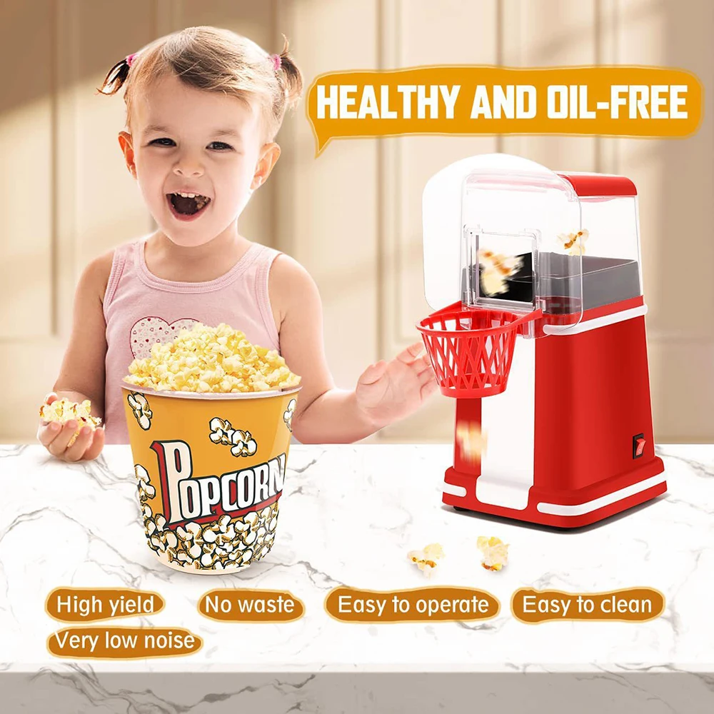 Mini Popcorn Machine Hot Air Popcorn Popper Maker Automatic Butter Snack Appliance for Home Kitchen Movie Christmas 220V 2