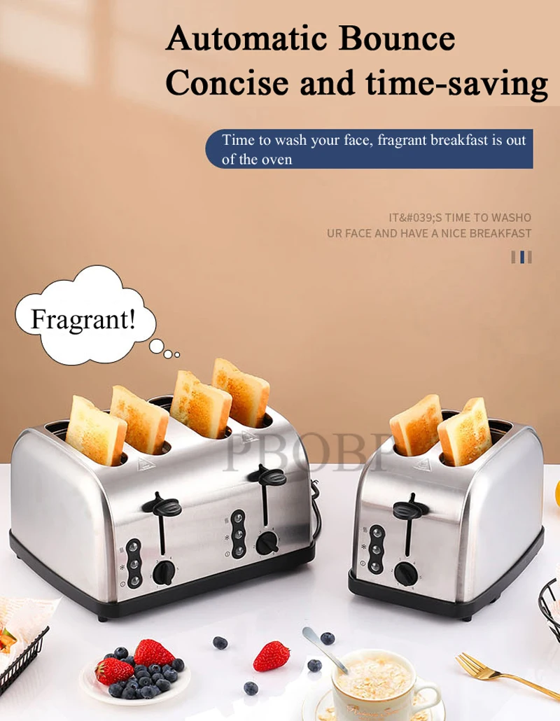 Description Picture 3 of itemPBOBP Stainless Steel Electric Toaster Household Automatic Baking Bread Maker Breakfast Machine Toast Sandwich Grill Pancake