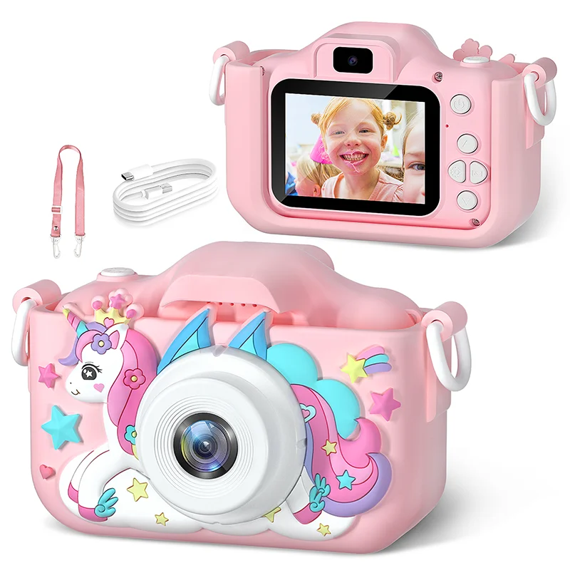 Aparat dziecięcy 1080P HD cyfrowy aparat wideo dla malucha 2.0-calowy aparat fotograficzny dla dzieci z silikonowymi etui zabawki na świąteczne prezenty urodzinowe