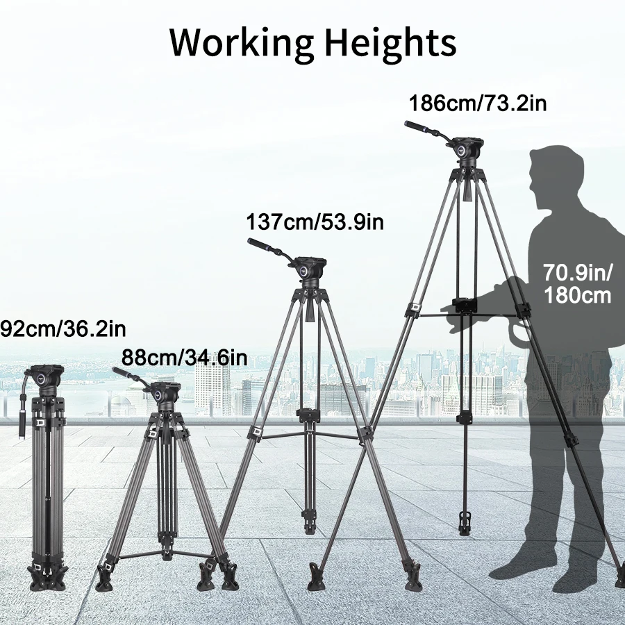 VF80C Professional Carbon Fiber Video Tripod 186cm & Hydraulic Fluid Video Head