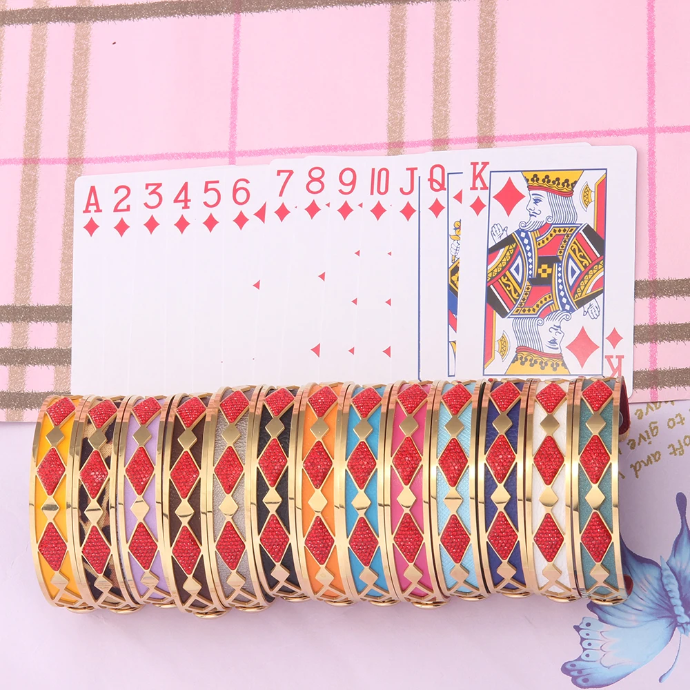 Yoiumit Luxury Diamond Cuff Bracelet Stainless Steel Gold Bangles For Women Interchangeable Reversible Leather Jewelry Gift