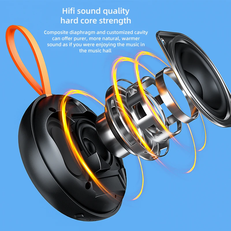 Rockmia EBS-313 Mini Portable Magnet Speaker BT5.3 Wireless Stereo Music Box Outdoor Waterproof IPX6 Fabric Mesh Silicone Handle
