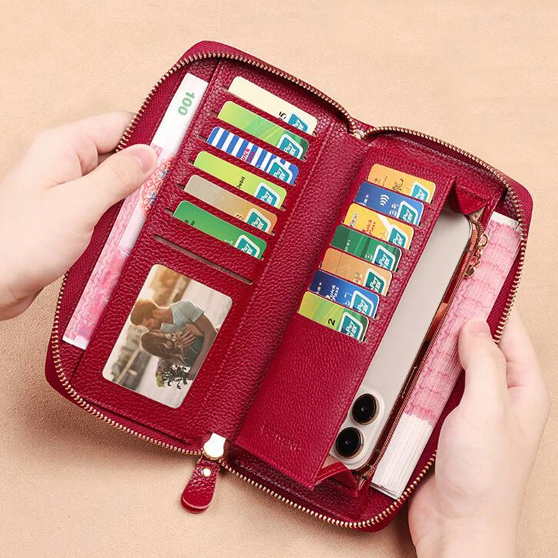 Formal Travel Anti RFID Lady Wallet Zipper Cow Genuine Leather Money Card Purse for Women Birthday Gifts