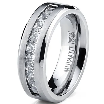 Men’s Silver Plated Stainless Steel Square Zircon Ring – Jewelry Size 7-13