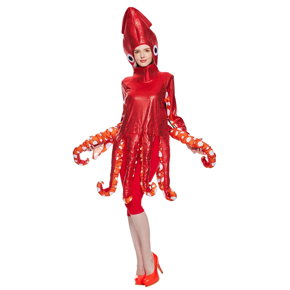 Funny Family Squid Costume Red Octopus Sponge Jumpsuits For Parent And Child Halloween Animal Costumes Carnival Fancy Dress cosplay costume