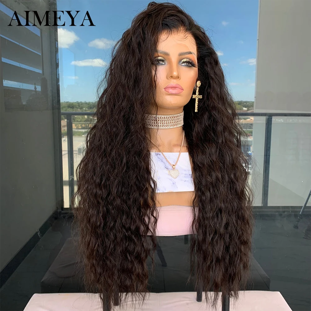 Lace Front Wig AIMEYA Synthetic Lace Front Wigs for Women Brown Wig Daily Used High Temperature Fiber Lace Wigs Deep Wave Cosplay Curly Wig lace front wig lace wigs womens synthetic wigs synthetic wigs