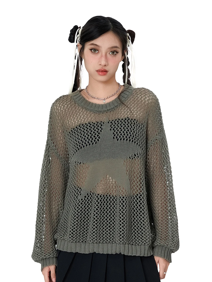 

Women s Y2K Knit Crochet Shrug Sweater with Long Sleeves and Hollow Out Design featuring Drop Shoulder and Casual Crop Top