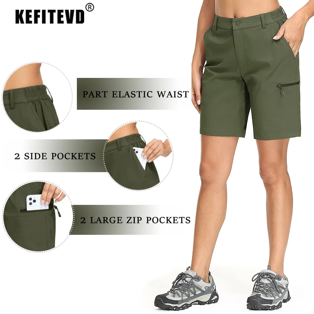 Sport Shorts Summer Quick Dry Hiking Shorts Women Lightweight Zip Pocket Cargo Shorts Outdoor Fishing Climbing Camping Female