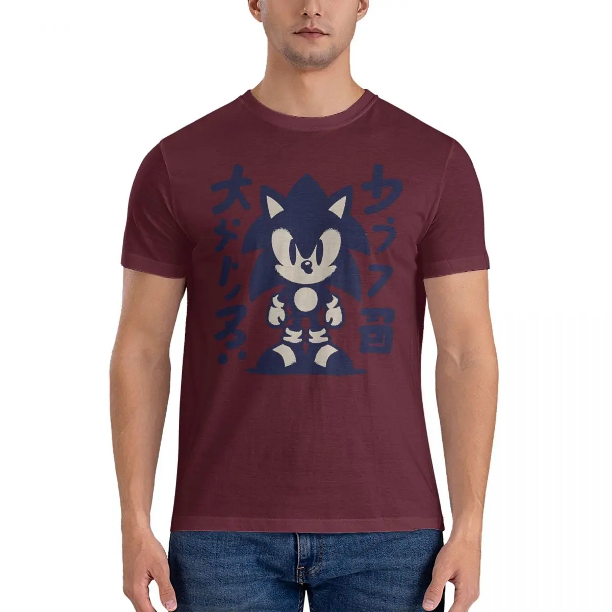 thumbnail image 1 of Camiseta azul para hombre Sonic divertida 100% algodón camisetas cuello redondo manga corta camiseta idea de regalo ropa, 1 of 5