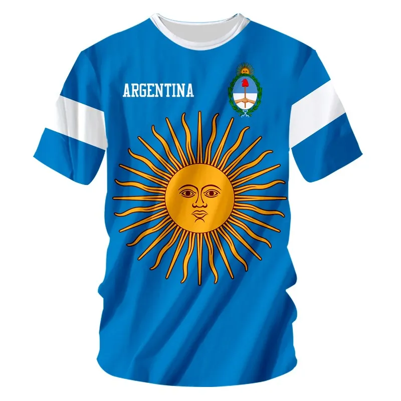 Argentina Flag National Emblem Tshirts 3D Print T-Shirt Summer T Shirt Fashion Kids Casual Boys Girls Unisex Round Neck Tees