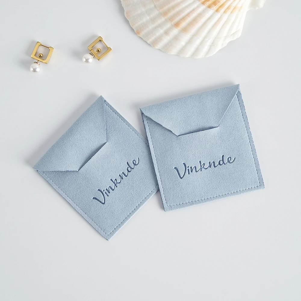 50Pcs/Lot Custom Logo Jewelry Envelope Microfiber Bag Jewellery Packaging Small Mini Flap Suede Flannel Cotton Jute Gift Pouch