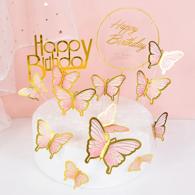 Decorações De Bolo De Borboleta Rosa 3D Com Acrílico De Feliz Aniversário  Para Noiva Crianças Ferramentas Decoração Festa De