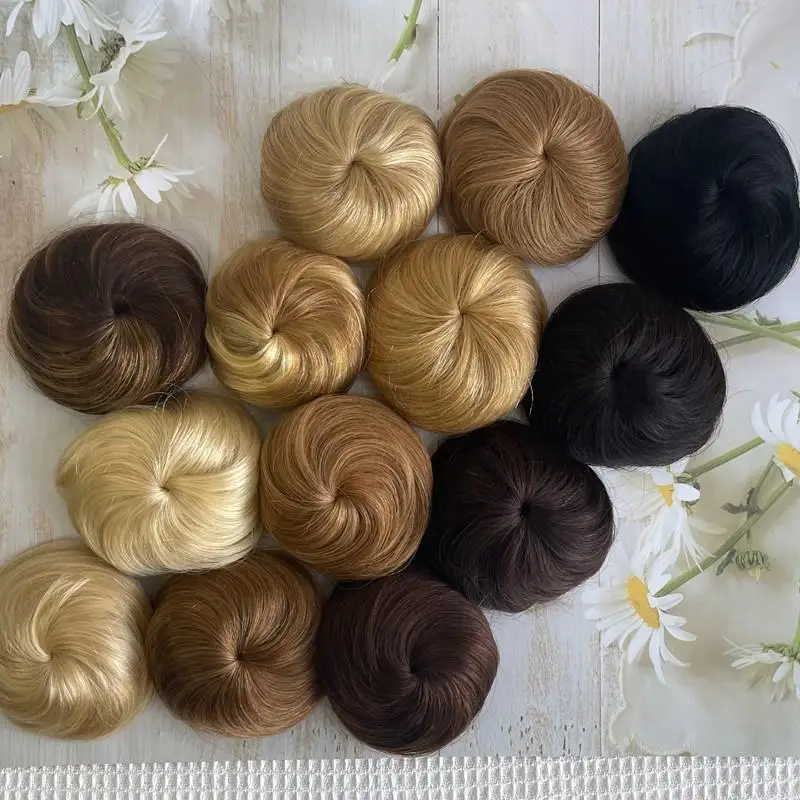 Hair Bun Human Hair Drawstring Hair Bun Wig Flexible Brown Blonde 6Inches Chignons Ponytail Hairpieces For Thinner Hair