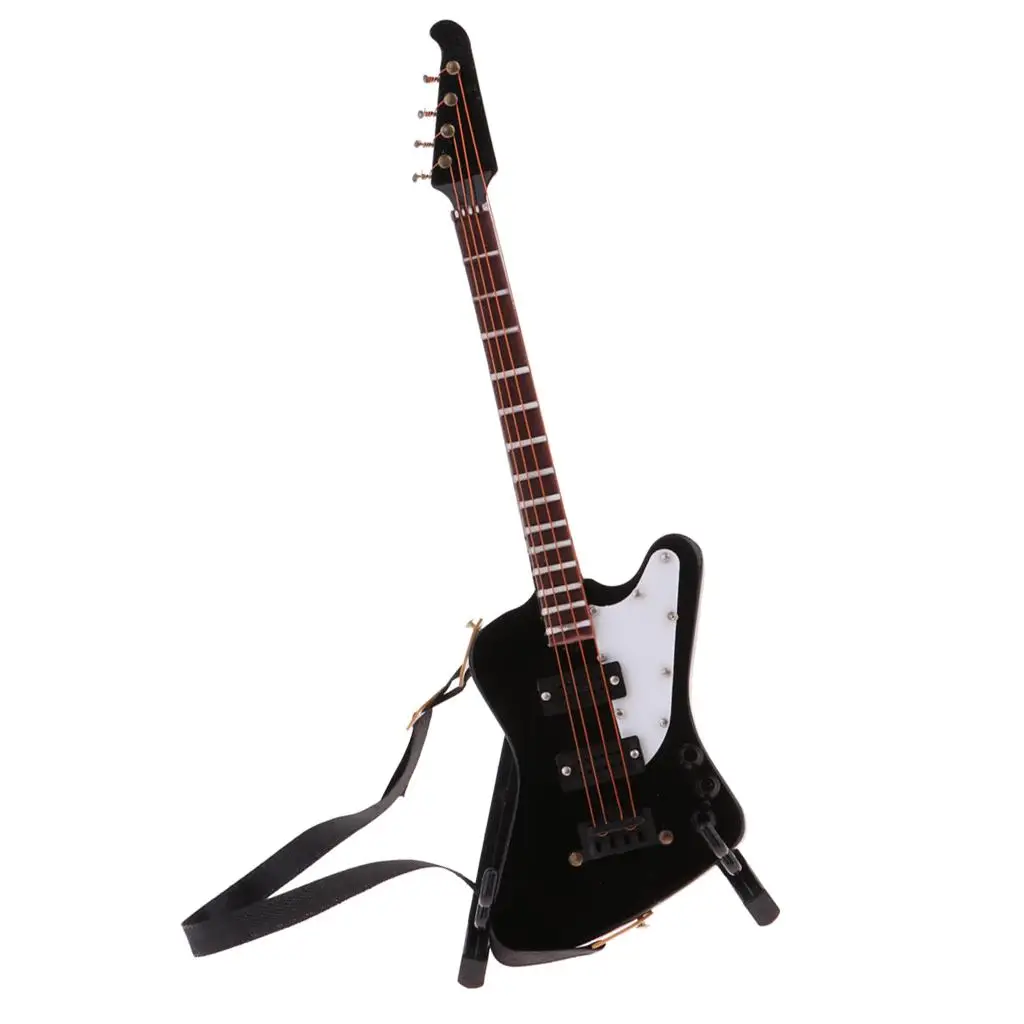 1/6 Wooden Electric Bass Guitar Model for 12" Action Figures Dolls House Decor 2