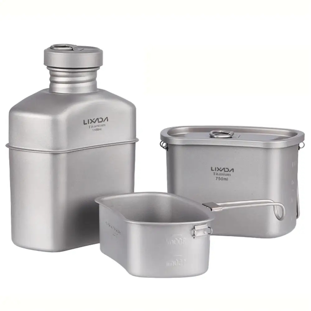 Aluminum Military Canteen Cup Cookware With Pouch Outdoor Cook Kit 3pcs