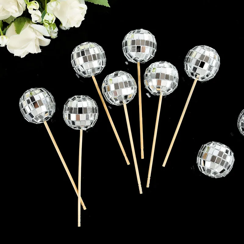 6/12PCS Disco Ball Kuchen Topper Disco Kugeln Kuchen Dekorationen 80er 70er Disco Thema Party Herzstück decor Dessert Zubehör – Detail 6