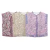 Zevity 2024 Women National Style O Neck Floral Print Patchwork Quilted Cotton Vest Jacket Ladies Retro Slim WaistCoat Tops CT332