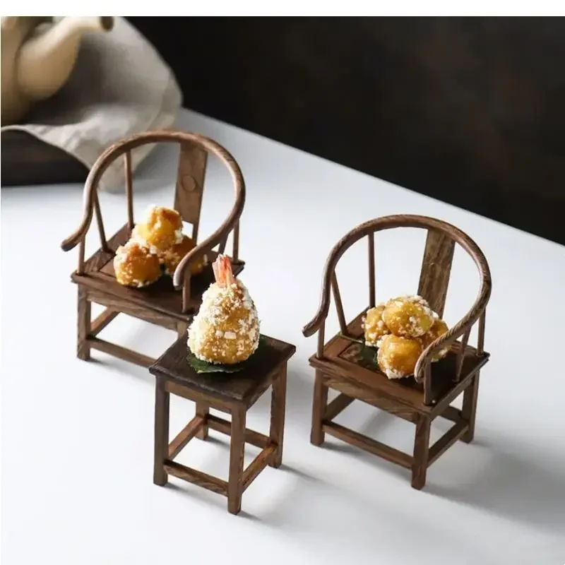 Vintage Mini Tables and Chairs, Dessert Plate, Sushi Wedding Dim Sum Display Rack, Wooden Tableware, New Chinese Style