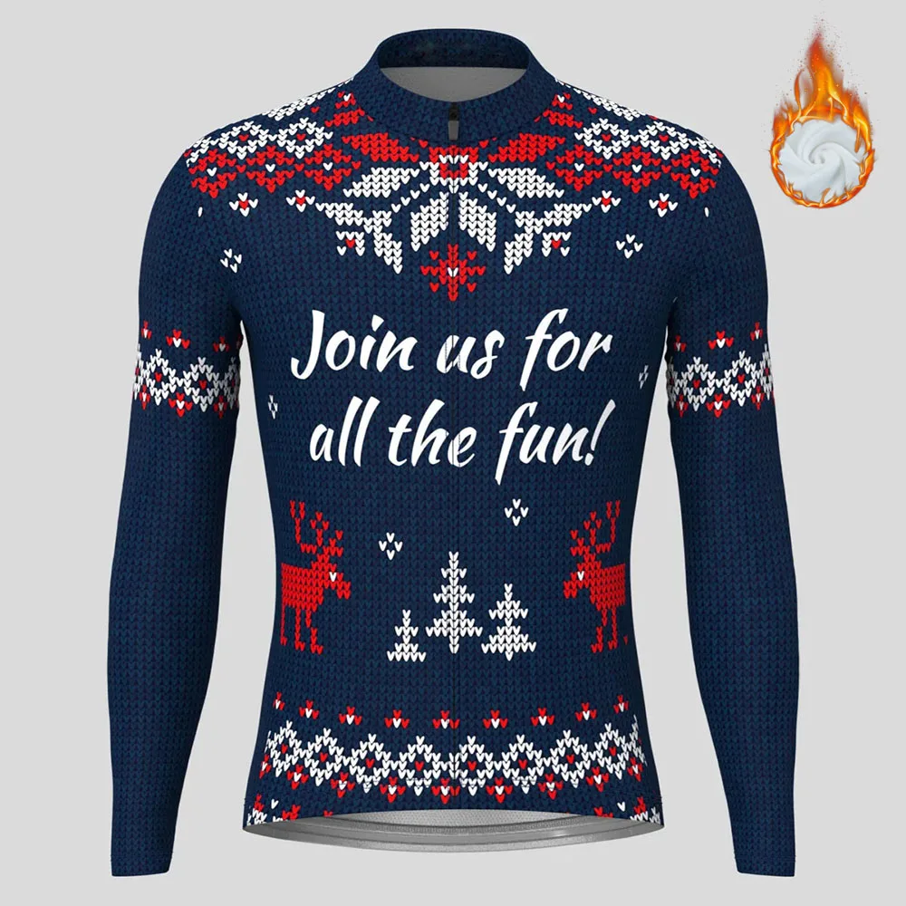 

Xmas Ugly Sweater Themed Christmas Men Winter Thermal Fleece Cycling Jersey Long Sleeve Bicycle MTB Bike Sports Clothing