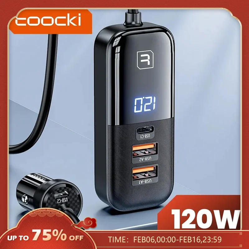  Toocki 120W Car Charger Adapter Quick Charge 4.0 PD Type C Car Phone Charger for iPhone 14 13 Samsung S23 S22 Xiaomi Huawei 