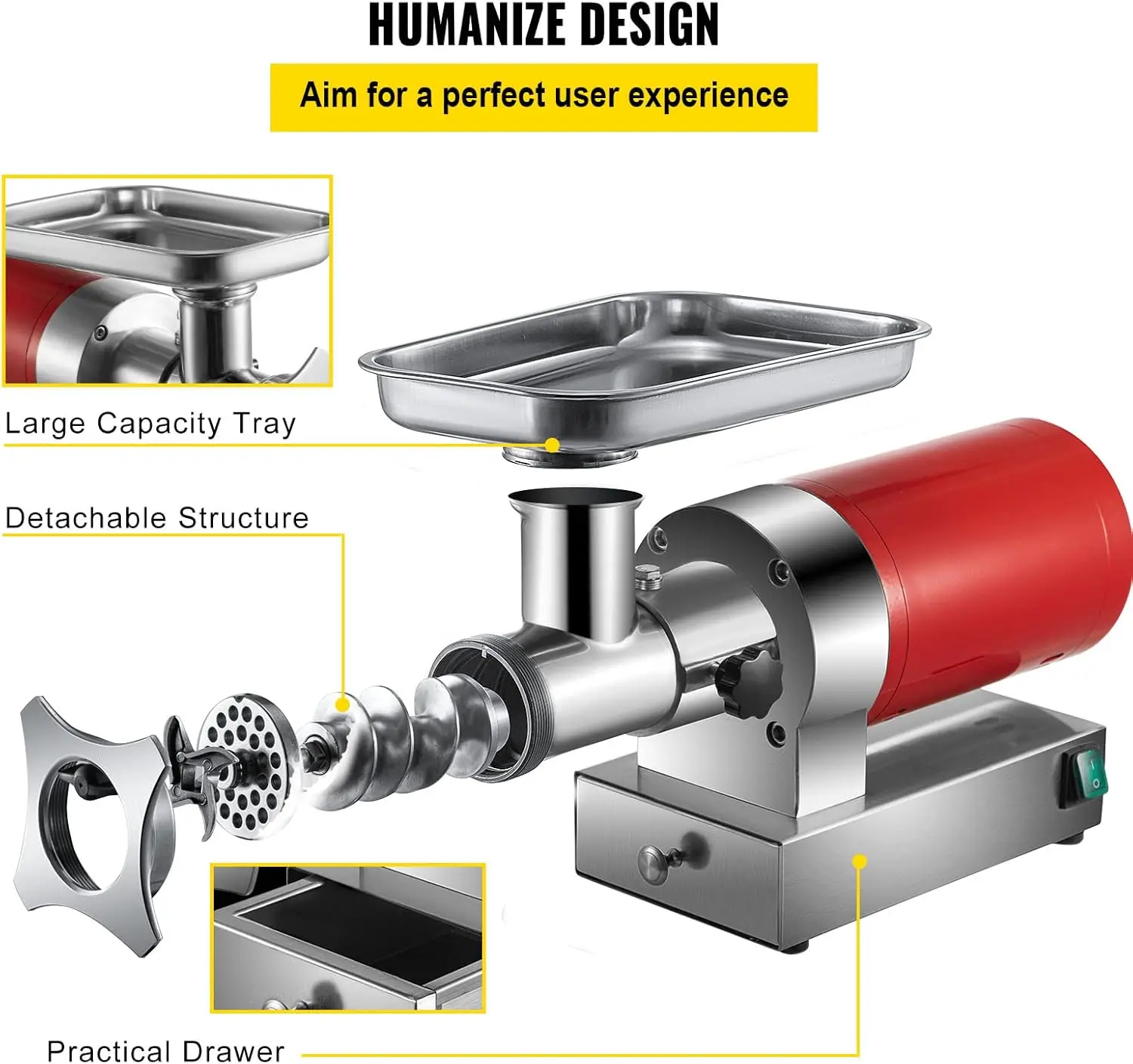 Electric Meat Grinder 661 Lbs/Hour1100 W Meat Grinder Machine 1.5 HP Electric Meat Mincer with 2 Grinding Plates 6