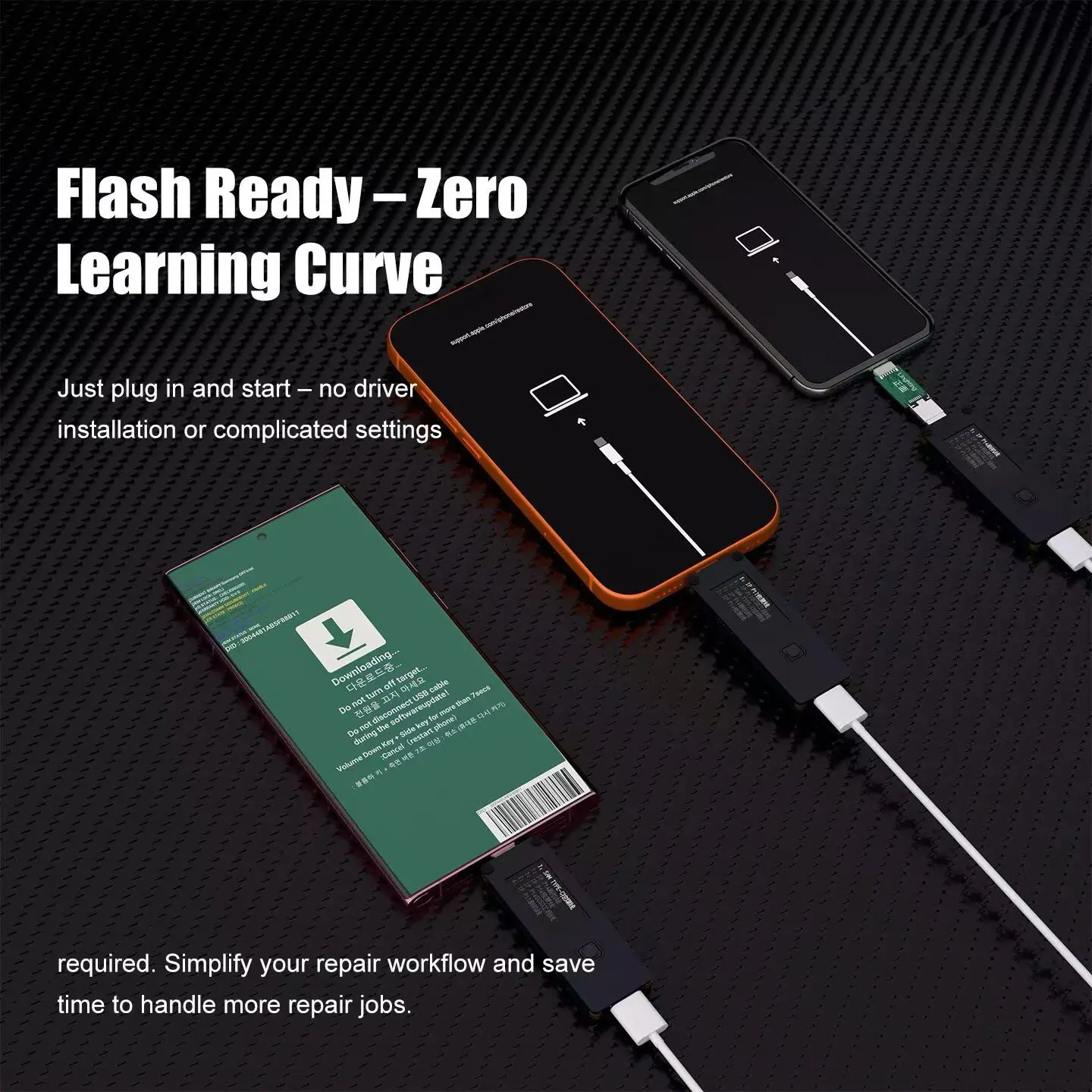 YAKE는 iPhone 6-17 및 삼성 모델과 완벽하게 호환됩니다. 수리 케이블, 복구 케이블, 플래싱 케이블이 제공됩니다.