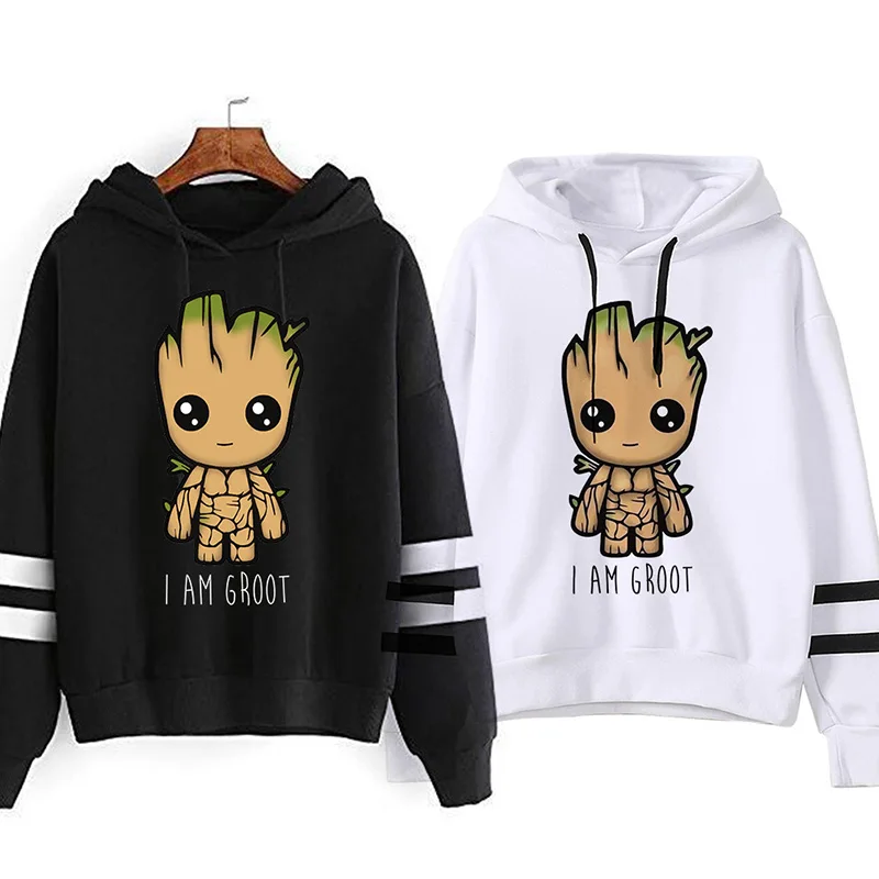 Kawaii Baby Groot Felpa Con Cappuccio Donna Harajuku Fashion Streetwear I Am Groot Funny Cartoon Graphic Felpa Unisex Top Donna