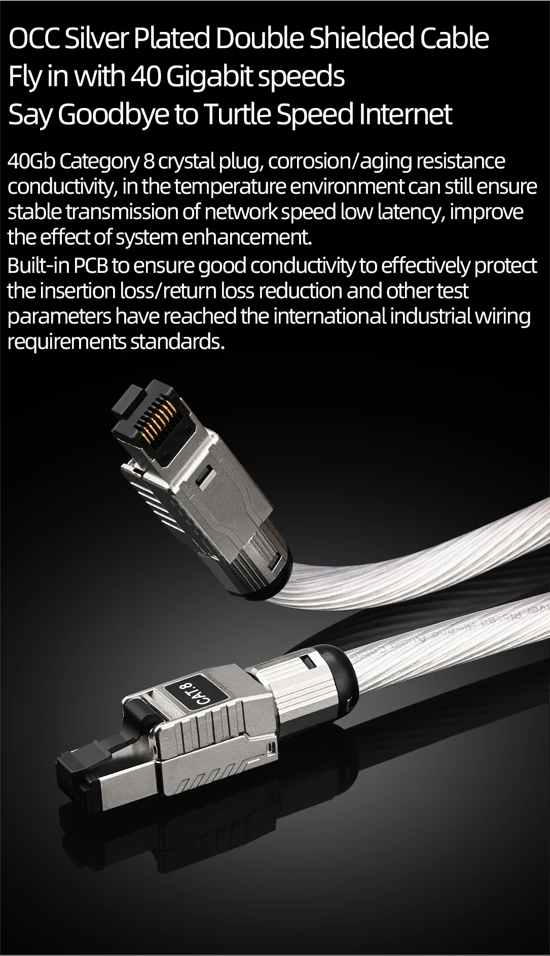 Hifi Ethernet Cable High Performance OCC Silver Plated Cat8 Network Cable Internet Cord for PC Router Laptop 3