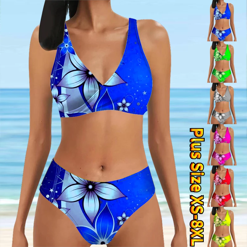 

2023 New Women Retro Bathing Suit Swimsuit Female New Design Printing Bikini Swimwear Summer High Waist Two Piece Set Bath Suit