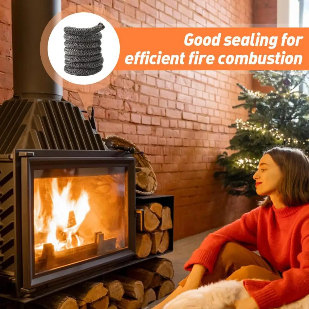 1 Roll of Wood Stove Replacement Gasket High-Temperature Resistance Secure Smoke-free Sealing Rope for Fireplaces