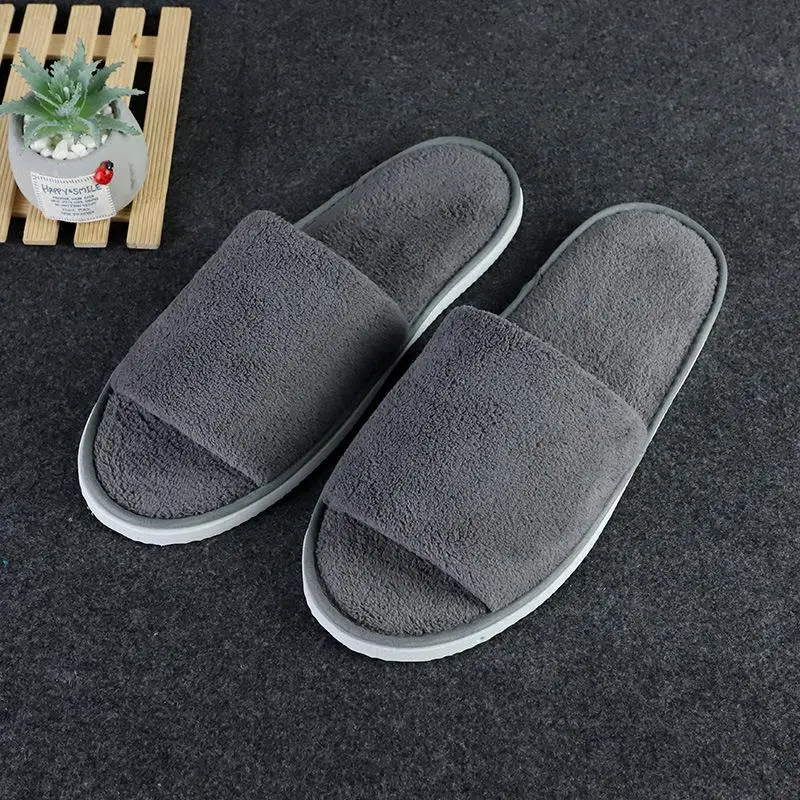 2/1 Pairs Coral Fleece Warm Slippers Hotel Travel Spa Half Pack Fluffy Slippers Winter Home Slipper For Men Women Guest Slippers 2