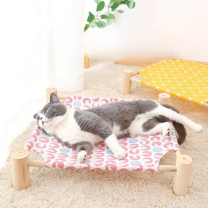 53*48*13cm Summer Elevated Pet Bed Foldable Portable Pet Camping Wooden Detachable Cat Teddy Dog March Bed Cooling Hammock pet bed