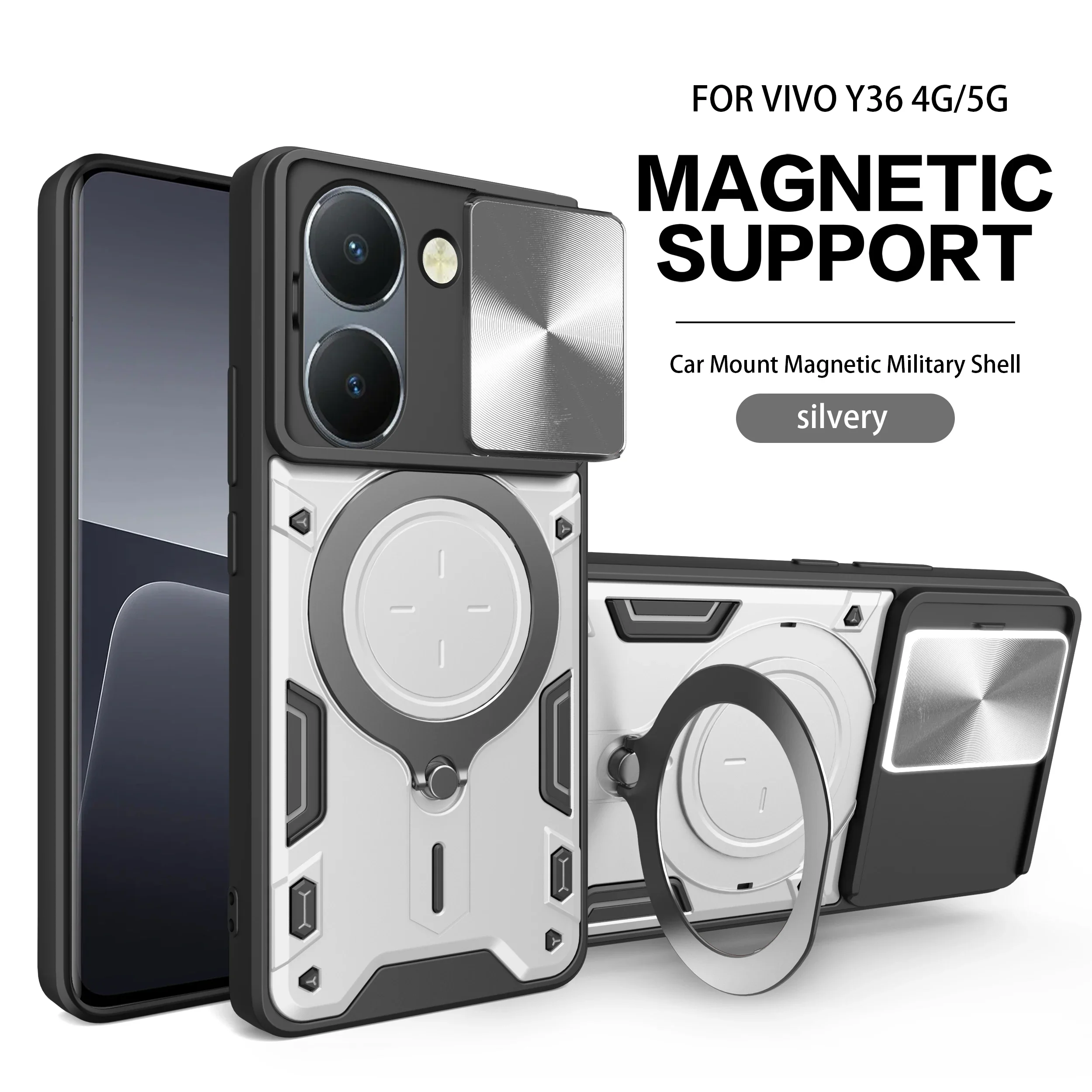 Enhanced Slide Camera Lens Case with Armor Hybrid Metal Ring Back Cover