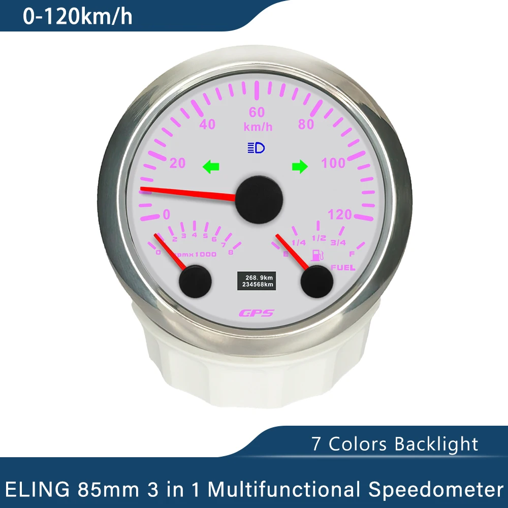 Il più nuovo tachimetro GPS multifunzionale 3 in 1 da 85mm con contagiri 0-8000RPM livello carburante retroilluminazione a 7 colori per auto barca 12V 24V