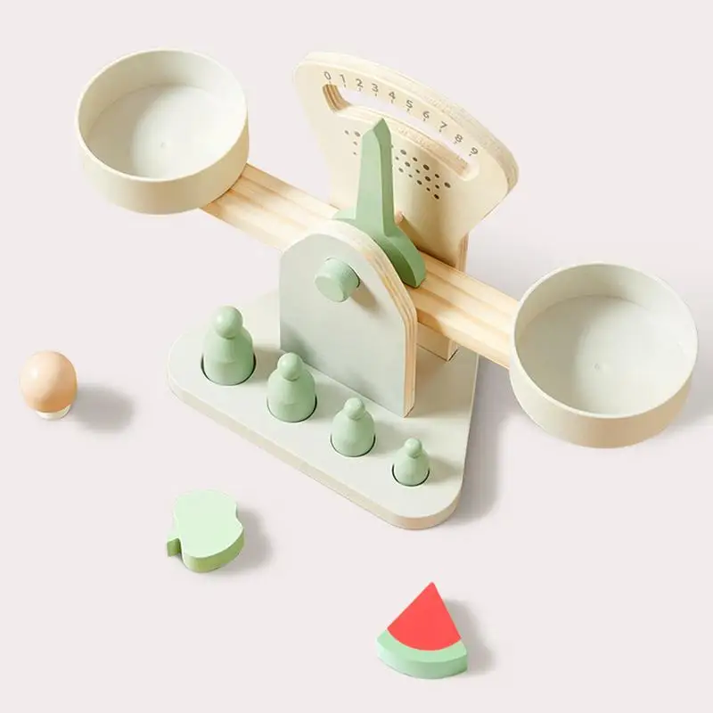 Math Educational Wood Toys for Children Toy Small Wooden Balance Scale Toy With 7 Weights For Kids Baby Libra Scales