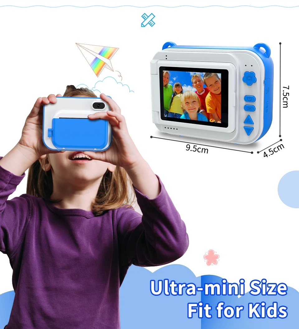 DIY Printting Children's Camera With Thermal Paper Digital Photo Camera Selfie Kids Instant Print Camera Boy's Birthday Toy Gift