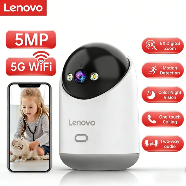 Lenovo 5MP WiFi caméra maison intelligente caméra IP intérieure couleur nuit suivi automatique sécurité CCTV Surveillance bébé moniteur 1