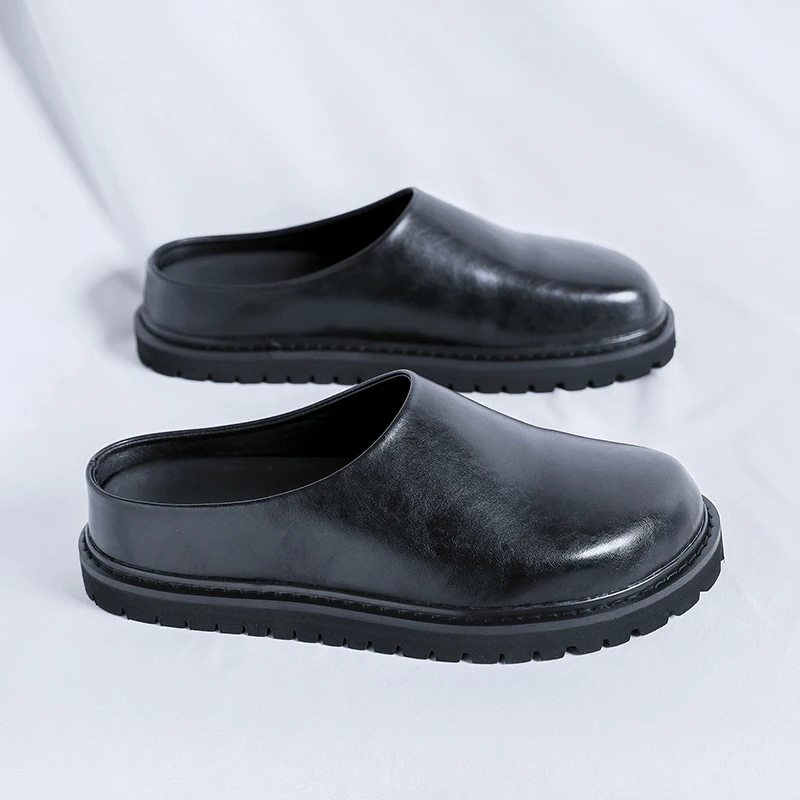 JY men bun head half slippers a slip-on sandals new lazy flat set feet heelless leather shoes