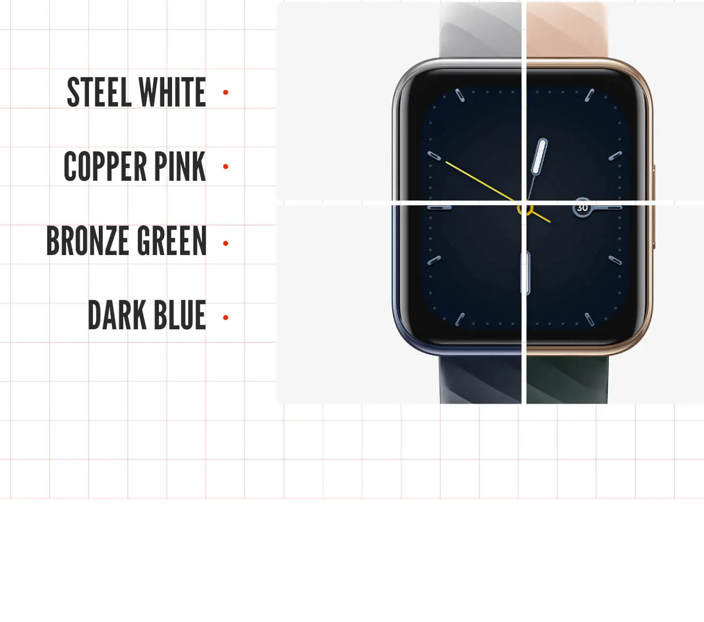 Smartwatch- Steel White, Copper Pink, Bronze Green, Dark Blue- Smart cell direct 