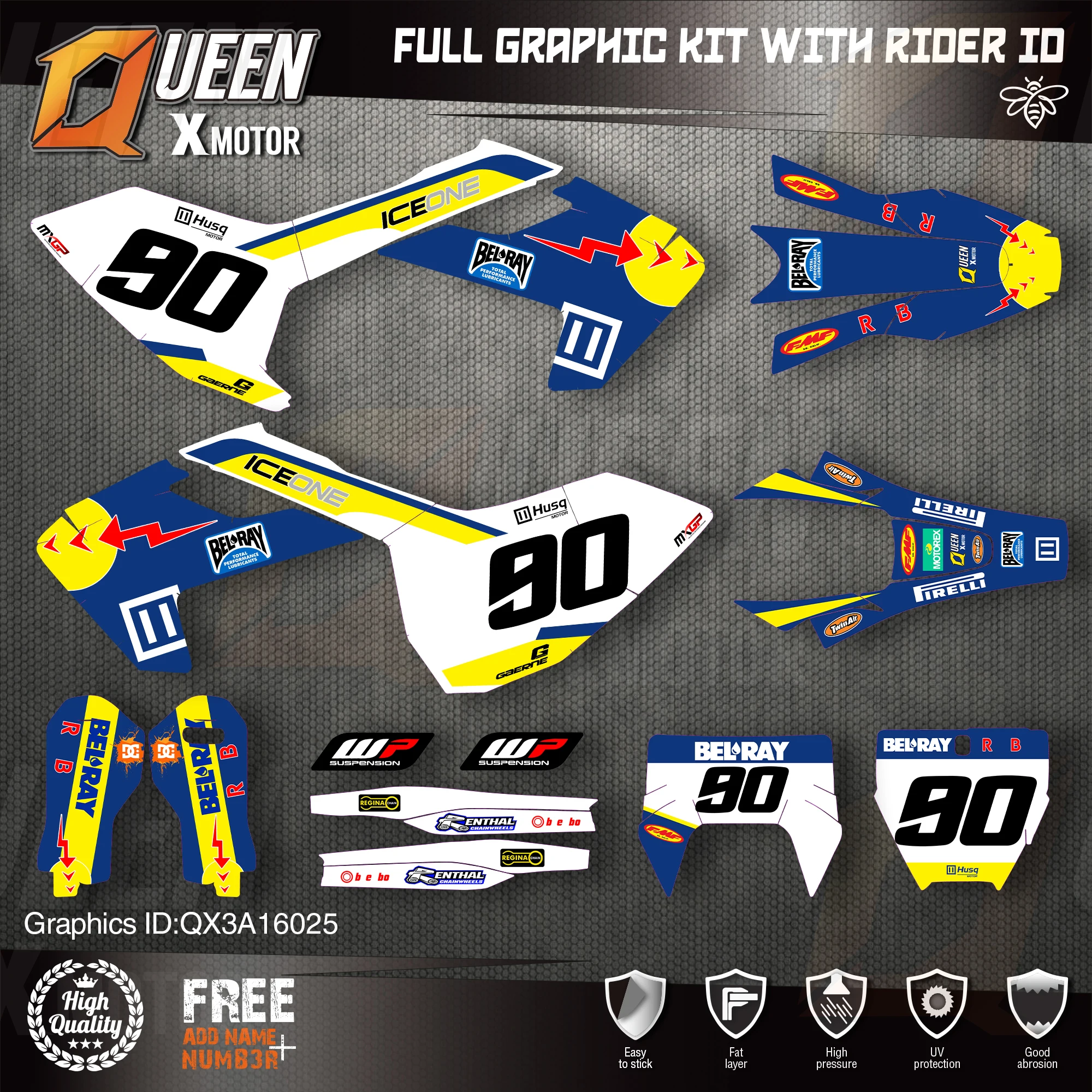 

QUEEN X MOTOR Custom Team Graphics Decals Stickers Kit For Husqvarna Decal 2016-18 TC FC TX FX FS 17-19 TE FE 125-450CC 025