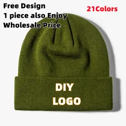 1 Piece Personalized Custom Logo Knitted Hat Autumn Winter Solid Color Unisex Skull Beanies Cap Men's and Women's Warm Hats