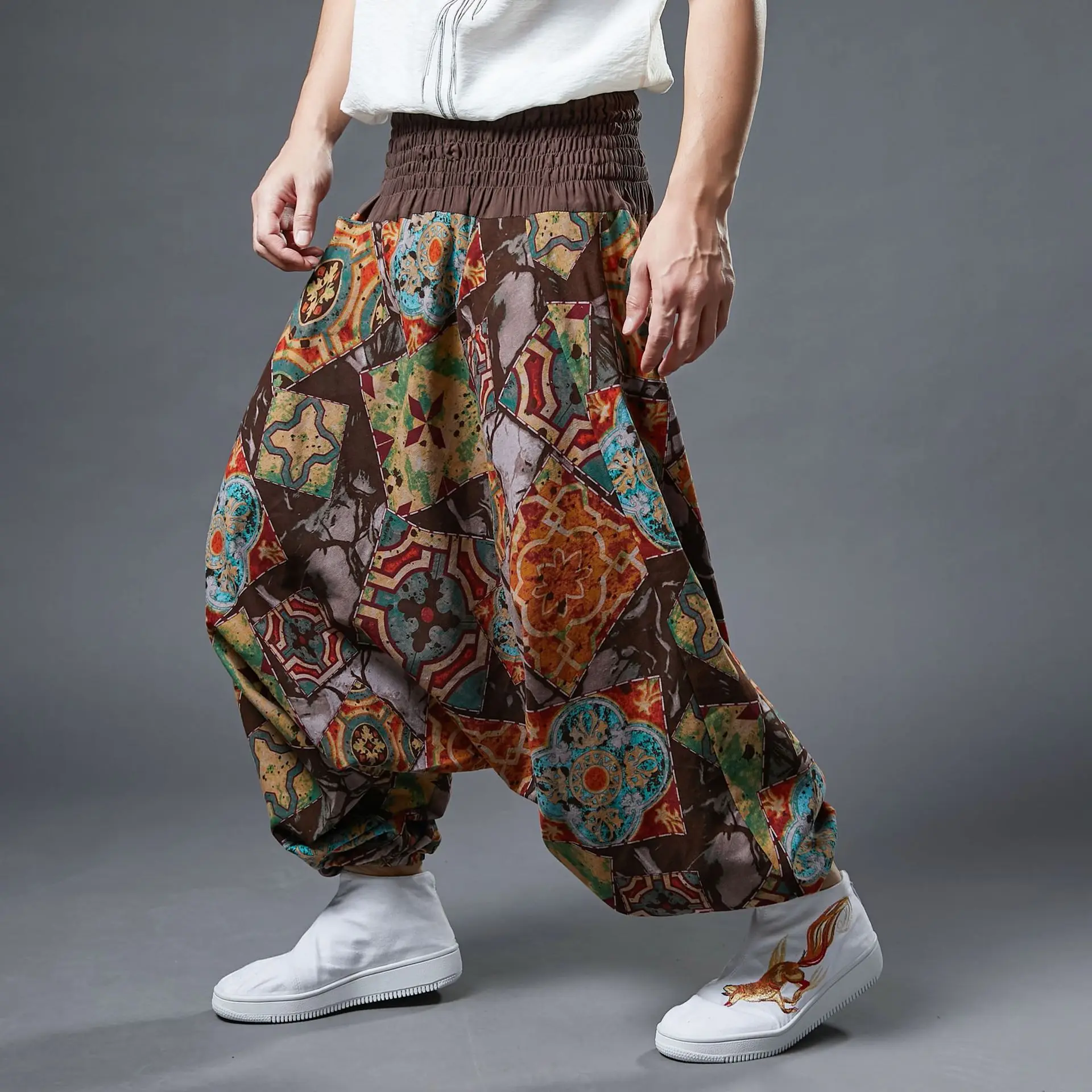 Men's Low Cut Harem Pants in Gold and Turquoise – The High Thai