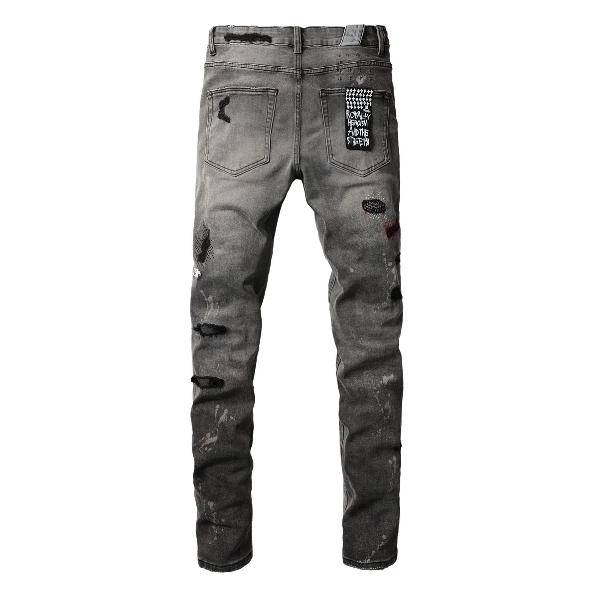 KSUBI Cross Jeans American High Street Splashing ink graffiti Hole Trend Low Rise Skinny Denim Pants Ripped patch Letter Jeans