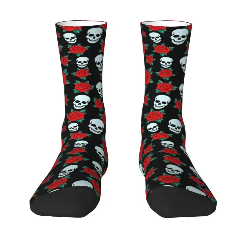 

Gothic Skeleton Dress Socks for Men Women Warm Fashion Novelty Death Skull Rose Floral Pattern Crew Socks
