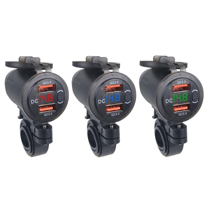 

Quick Charge Dual USB Motorcycle Socket with 12V/24V QC3.0 F19A