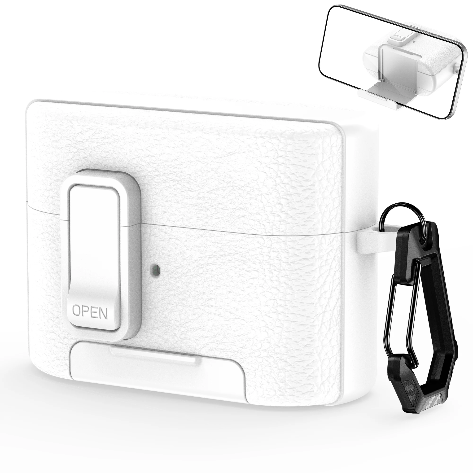 Premium Leather Texture Earphone Protective Case with Secure Lock and Invisible Stand
