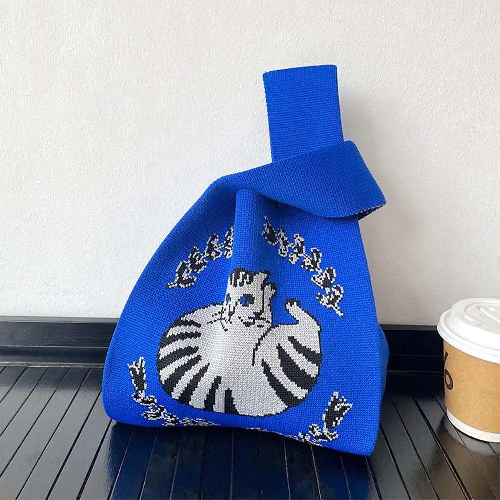 Vest Shape Cat Knitted Wrist Bag Cute Knot Cartoon Tote Bag Handbag Shopping